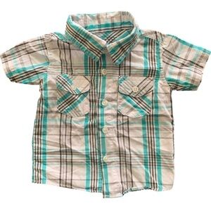 Pure One Black Blue White Plaid Striped Short Sleeve Button Down Shirt Size 12M